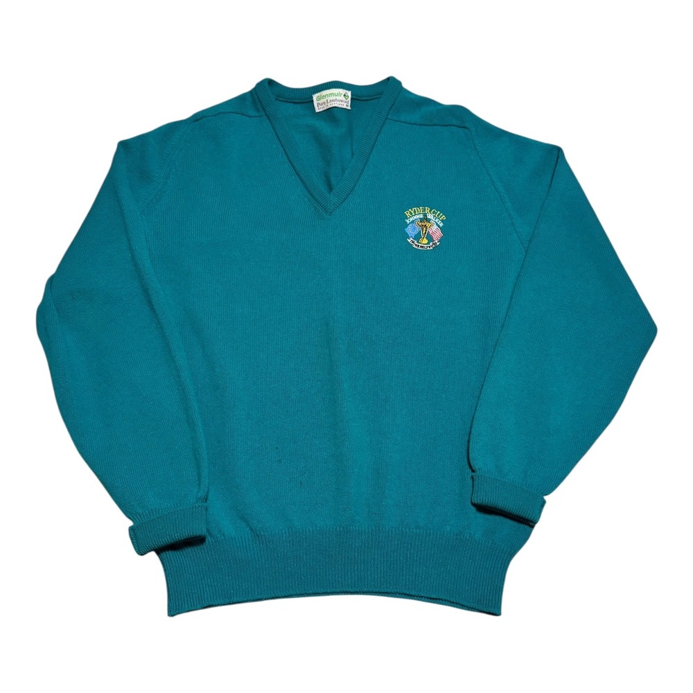 Vintage Glenmuir Pure‎ Lambswool Ryder Cup V-neck Sweater Men's 44 (Large) FLAWS